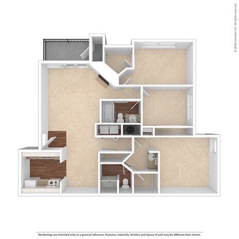 Floor plan for 3 beds, 2 baths, 1200 sqft